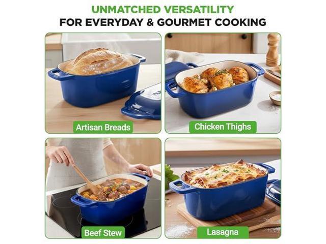 NutriChef 10' Enameled Cast Iron Bread Pan with Lid, Oval Loaf Dutch Oven with Silicone Gloves, Oven-Safe to 500°F, for Baking, Roasting, Stewing &...