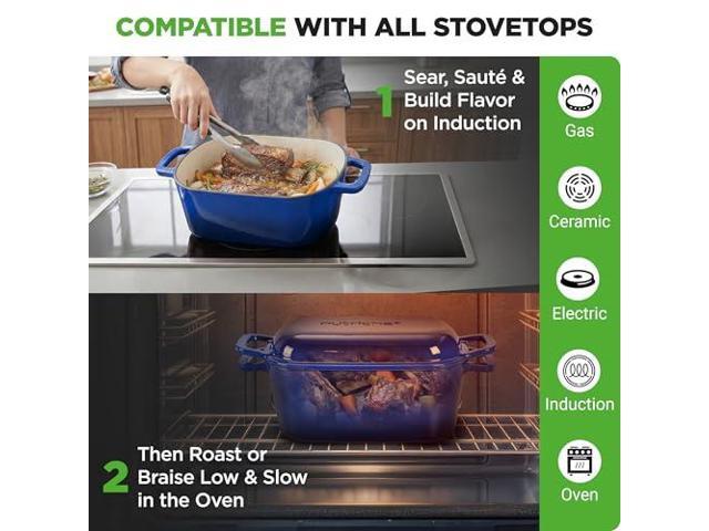 NutriChef 10' Enameled Cast Iron Bread Pan with Lid, Oval Loaf Dutch Oven with Silicone Gloves, Oven-Safe to 500°F, for Baking, Roasting, Stewing &...