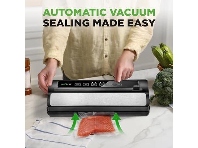 NutriChef Vacuum Sealer for Food - Automatic Electric Air Sealing Preserver System with Gentle and Normal Modes, Roll Cutter, Reusable Bags, Meal...