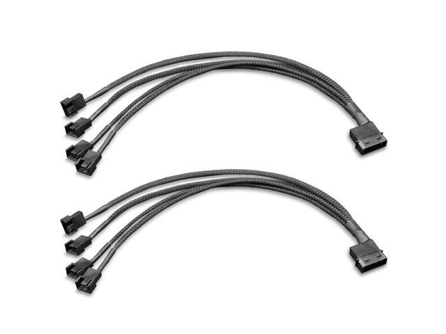 Molex to 3Pin / 4Pin Fan Adapter, Molex Fan Cable, 4Pin Molex (Actual 2-Pin) to 4 x Fan Splitter Cable, PC Fan Power Adapter Cable for 12V 3-Pin /...