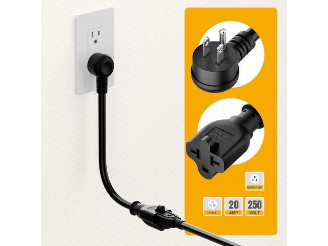 Angled [4-in-1] 12AWG 15 Amp Household Plug to 20 Amp T Blade Adapter Cable,5-15P to 5-20R,5-15P to 6-15R,5-15P to 6-20R, Four-in-One Adapter,15A...