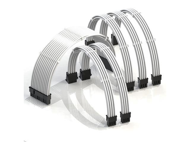 LINKUP - AVA 30cm PSU Cable Extension Sleeved Custom Mod GPU PC Braided w/Comb Kit - Compatible with RTX3090 1 x 24 P (20+4) 2 x 8 P (4+4) CPU...