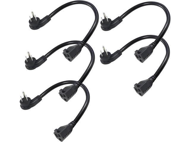 [5 Pack] Flat Plug Short Power Extension Cord - 8inch Low Profile Flat Plug 3 Prong Grounded Indoor Extension Cord, Rated for 13AMP,16AWG Heavy.