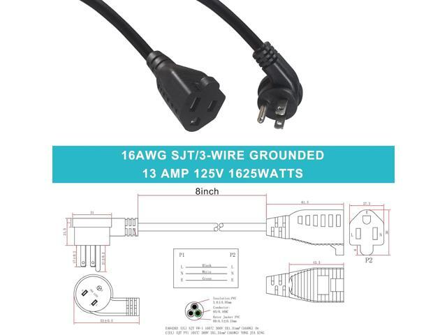 [5 Pack] Flat Plug Short Power Extension Cord - 8inch Low Profile Flat Plug 3 Prong Grounded Indoor Extension Cord, Rated for 13AMP,16AWG Heavy...