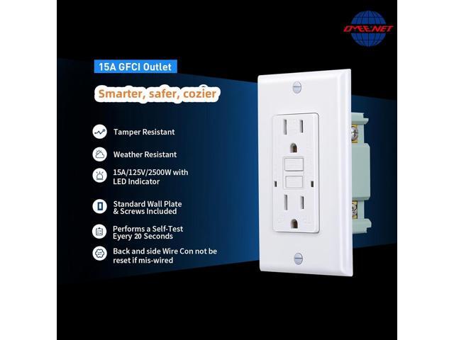 GFCI Outlet, Weather Proof, Tamper Resistant, Self Test GFI Receptacle, Outdoor or Indoor, 15 Amp, White (1 Pack)