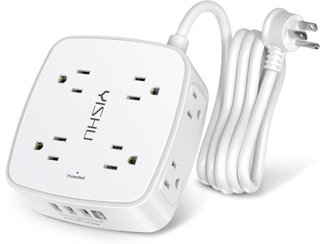 6 Ft Surge Protector Power Strip - 8 Widely Outlets with 4 USB Ports, 3 Side Outlet Extender with 6 Feet Extension Cord, Flat Plug, Wall Mount,...