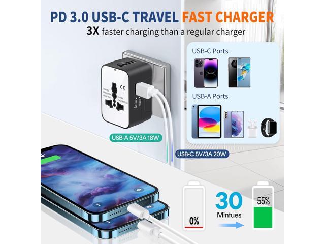 International Universal All in One Worldwide Travel Adapter Wall Charger AC Power Plug Adapter with USB C Charging Ports for USA EU UK AUS European...