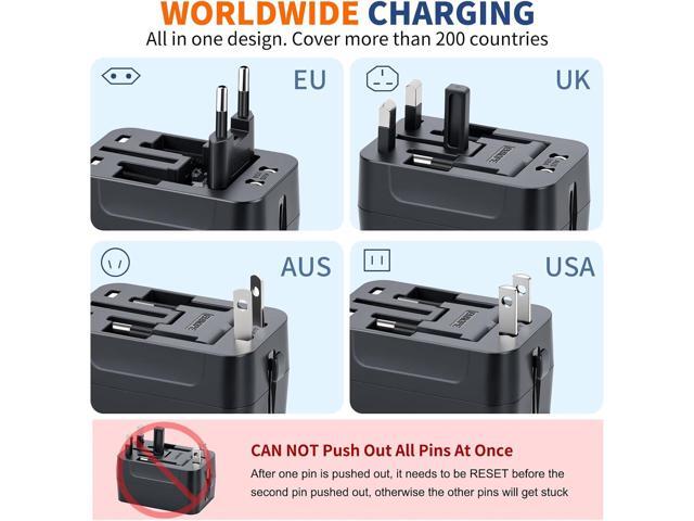 Universal Travel Adapter Fast Charger, All in One Plug Adapter With 2 USB-C PD20W GaN Worldwide Power Adapter International Wall Charger Foldable...