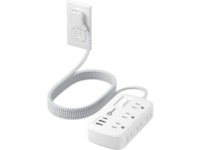 Extension Cord 15 ft - Surge Protector Power Strip Flat Plug with 6 Widely Outlets 3 USB (5V/3.4A 17W) Charging Ports, Multi Plug Wall Outlet...