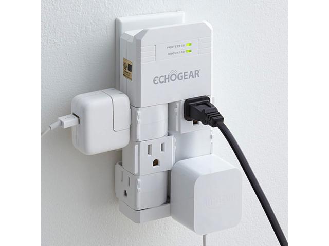 ECHOGEAR On-Wall Surge Protector with 6 Pivoting AC Outlets & 1080 Joules of Surge Protection - Low Profile Design Installs Over Existing Outlets...
