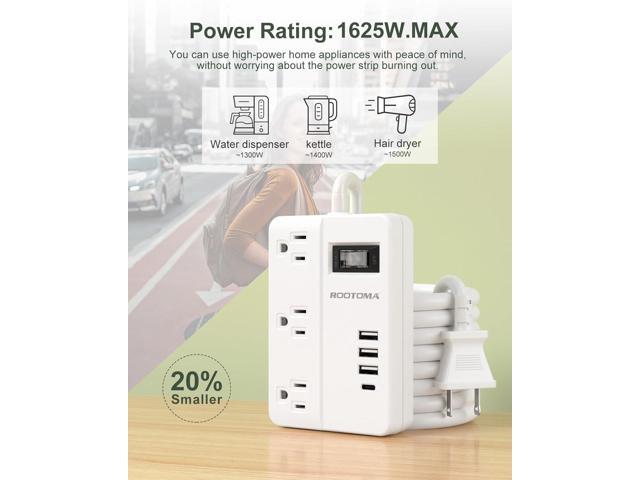 2 Prong Power Strip with USB-C, ROOTOMA 2 Prong to 3 Prong Outlet Adapter, 1080J 2 Prong Surge Protected with 3 Outlet & 4 USB, 3 Prong Adapter...