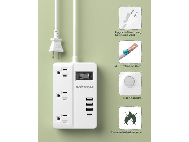2 Prong Power Strip with USB-C, ROOTOMA 2 Prong to 3 Prong Outlet Adapter, 1080J 2 Prong Surge Protected with 3 Outlet & 4 USB, 3 Prong Adapter...