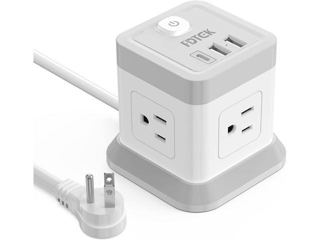 Power Strip with USB, FDTEK Flat Plug Extension Cord with 4 Outlets and 3 USB(1 USB C), 5 FT Power Cord Desktop Charging Station, Overload...