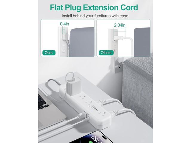 Flat Extension Cord 20 FT Multiple Outlets- Surge Protector Power Strip 8 AC Outlets 3 USB Fast Charge (3.4A 17W) 1080 Joules Long Braided Cord...