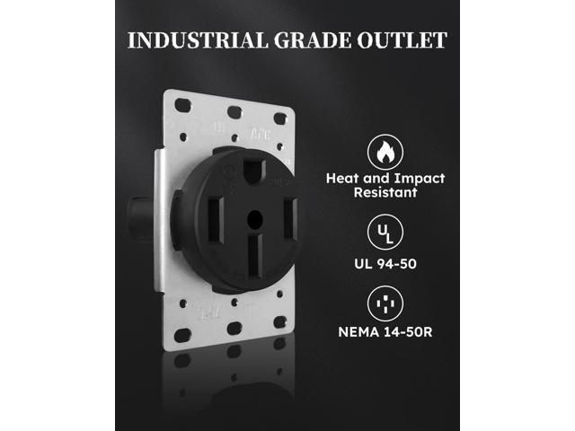 NEMA 14-50 Outlet by Industrial Grade for Even Safer,No Overheating or Melting, EV Charging 50Amp 125/250V Receptacle with Stainless Steel Cover...