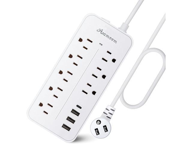15FT Surge Protector Power Strip Extension Cord with Usb C, Asamoom Flat Plug Power Strip With Long Cord,8 Outlets and 3 USB & 1 USB-C Port,1700J...