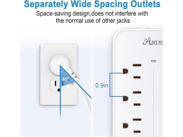 15FT Surge Protector Power Strip Extension Cord with Usb C, Asamoom Flat Plug Power Strip With Long Cord,8 Outlets and 3 USB & 1 USB-C Port,1700J...