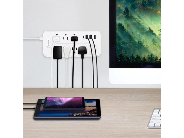 15FT Surge Protector Power Strip Extension Cord with Usb C, Asamoom Flat Plug Power Strip With Long Cord,8 Outlets and 3 USB & 1 USB-C Port,1700J...