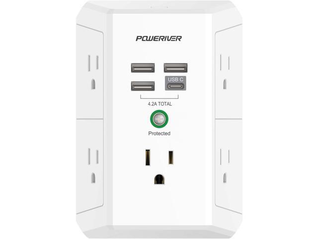 Surge Protector with 4 USB Ports - Multi Outlet Extender for Home, School and Office - ETL Listed, White