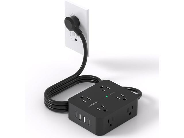 HANYCONY Power Strip Surge Protector, 5 Ft Exetnsion Cord with Multiple Outlets, Outlet Extender with 4 USB Ports, Flat Plug, Wall Mount for Home...