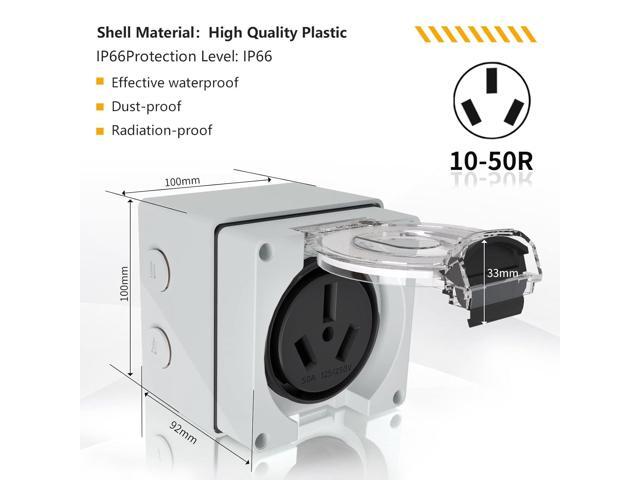 STARELO 50Amp Power Outlet Box,NEMA 10-50R Receptacle 125/250Volt,Outdoor dustproof and Weatherproof. No Grounding, Outlet for RV,EV,Heavy Duty...