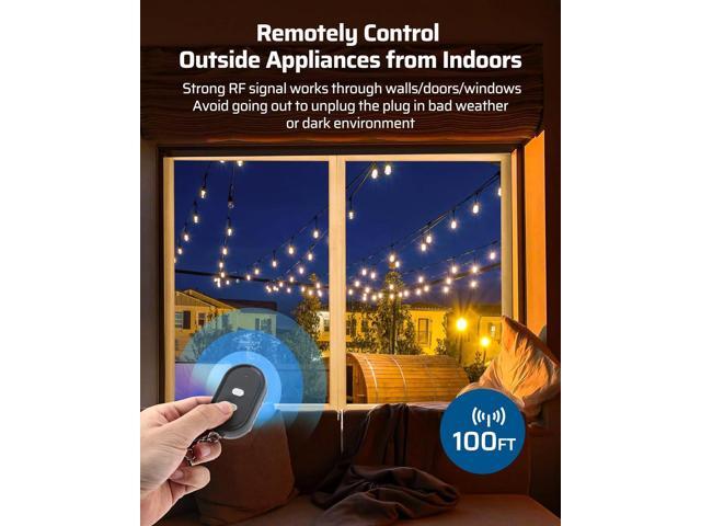 DEWENWILS Outdoor Wireless Remote Control Outlet, 15 amp Heavy Duty Weatherproof Remote Controlled Light Switch for Lights String Lights, 100 Feet...