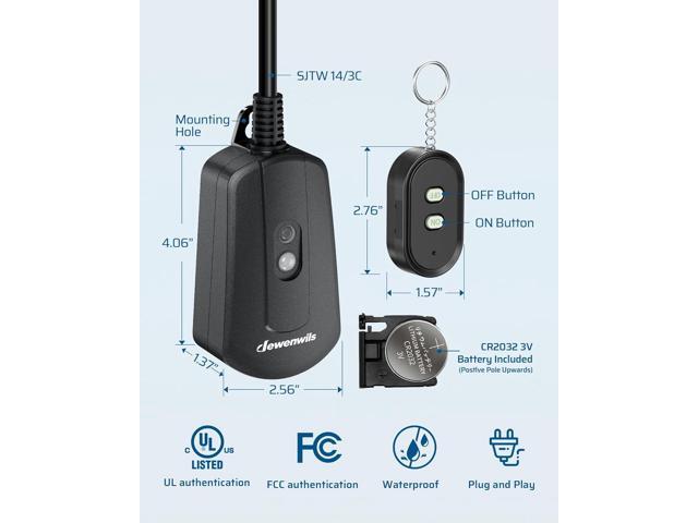 DEWENWILS Outdoor Wireless Remote Control Outlet, 15 amp Heavy Duty Weatherproof Remote Controlled Light Switch for Lights String Lights, 100 Feet...