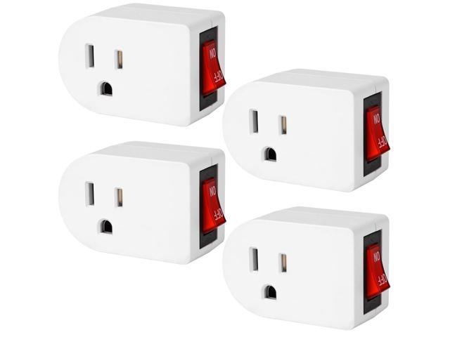 VSEER Grounded Outlet with ON Off Switch (4 Pack), Single Power Adapter Outlet 15A 1875W/3 Prong Plug in White, ETL Listed