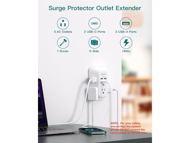 Surge Protector Outlet Extender - Addtam 5-Outlet Splitter with 4 USB Wall Charger(2 USB-C Ports), Multi Plug Outlet Power Strip for Home, Dorm...