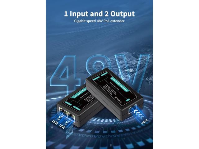1 in 2 Out Gigabit PoE Extender, NICGIGA 2 Port PoE Repeater 100 Meters(328 ft),IEEE 802.3af/at Power Over Ethernet PoE Splitter to 2 PoE Devices...