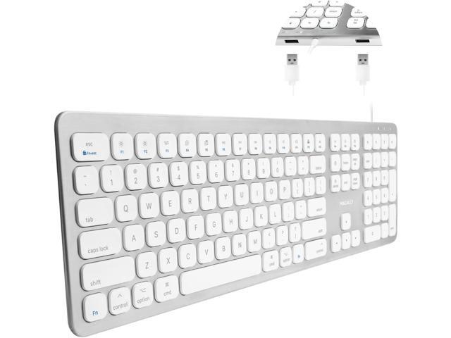 Macally Wired Keyboard for Mac with USB Ports for Mouse - Compatible Apple Keyboard for MacBook Pro/Air, iMac - Aluminum Frame