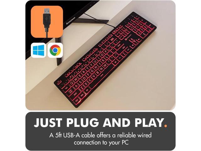 X9 Large Print Backlit Keyboard Wired Light Up Computer Keyboard for PC Desktop Computer and Laptop - Easy to See and Type Illuminated Large Keys...