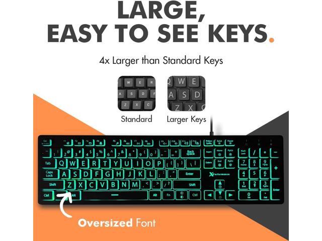 X9 Large Print Backlit Keyboard Wired Light Up Computer Keyboard for PC Desktop Computer and Laptop - Easy to See and Type Illuminated Large Keys...