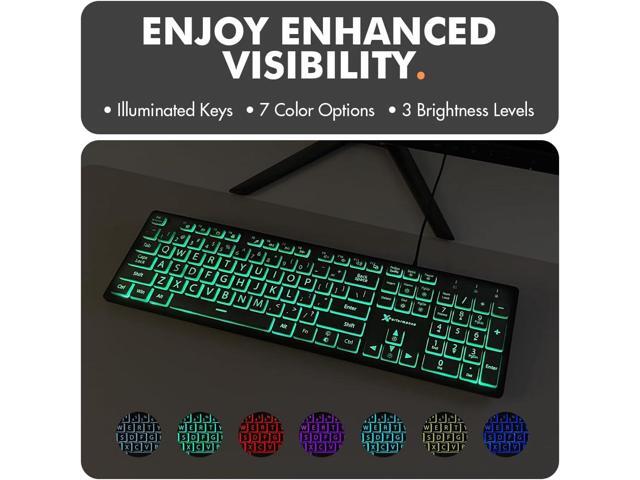 Large Print Backlit Keyboard Wired Easy-to-See Light Up Keys for Seniors, Elderly, and Kids USB Illuminated Keyboard with 7 Backlight Colors,...