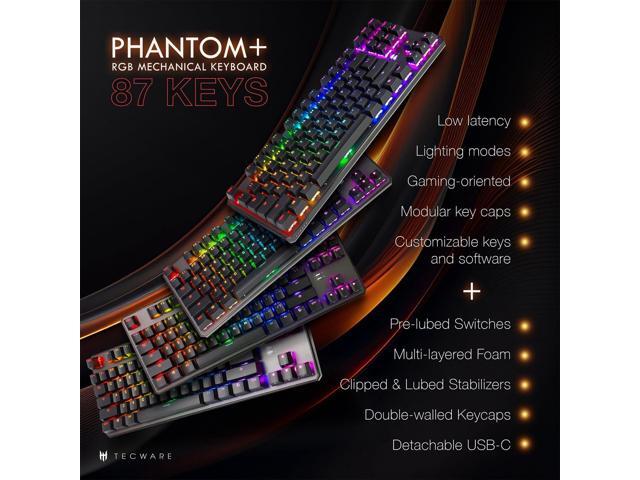 TECWARE Phantom+ 87 Key Mechanical Gaming Keyboard, RGB led, TKL 75% Keyboard, Thocky Sounding, Wraith Red Switch