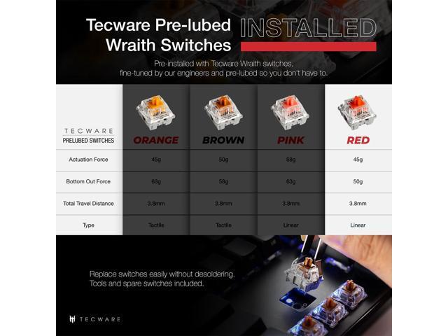 TECWARE Phantom+ 87 Key Mechanical Gaming Keyboard, RGB led, TKL 75% Keyboard, Thocky Sounding, Wraith Red Switch