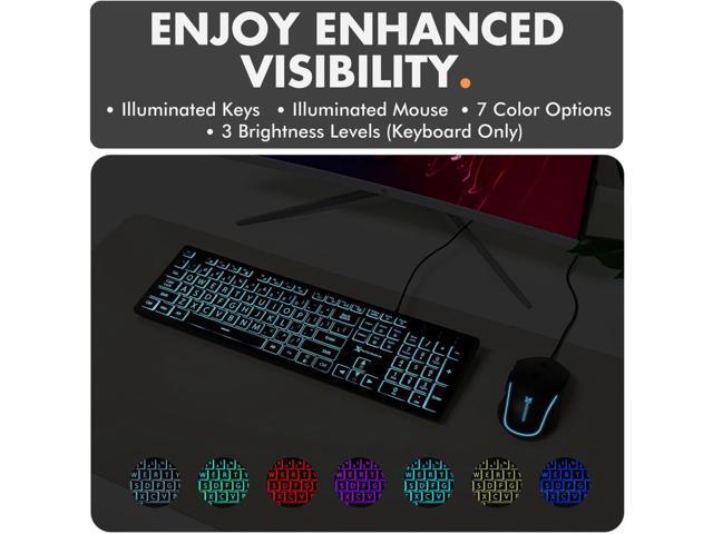 X9 Wired Keyboard and Mouse Combo - Large Print Backlit Keyboard and Mouse for Elderly, Low Vision, Visually Impaired - 7 LED Light Up Color,...