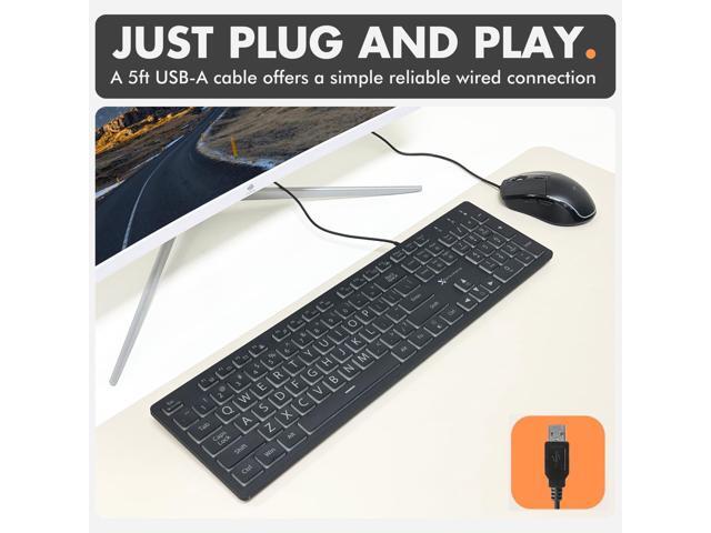 X9 Wired Keyboard and Mouse Combo - Large Print Backlit Keyboard and Mouse for Elderly, Low Vision, Visually Impaired - 7 LED Light Up Color,...