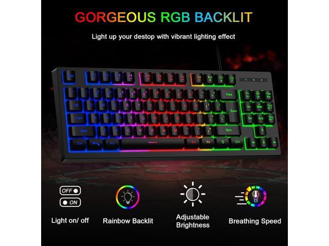 BlueFinger RGB 87 Keys Gaming Keyboard and Backlit Mouse Combo, 75% USB Wired Rainbow Keyboard, Gaming Set for Laptop PC Computer Game and Work