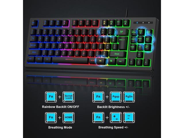 BlueFinger RGB 87 Keys Gaming Keyboard and Backlit Mouse Combo, 75% USB Wired Rainbow Keyboard, Gaming Set for Laptop PC Computer Game and Work
