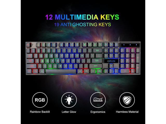 Gaming LED Keyboard Mouse Headset and Mousepad Bundle, CHONCHOW Wired Rainbow LED Light Up Gaming Keyboard Mouse Headset, Value 4 in 1 Game Set for...