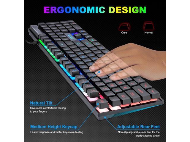 Gaming LED Keyboard Mouse Headset and Mousepad Bundle, CHONCHOW Wired Rainbow LED Light Up Gaming Keyboard Mouse Headset, Value 4 in 1 Game Set for...