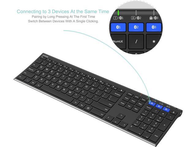 Arteck HB192 Universal Bluetooth Keyboard Multi-Device Stainless Steel Full Size Wireless Keyboard for Windows iOS Android Computer Desktop Laptop...