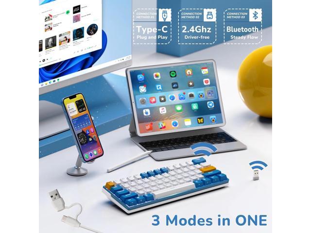 RK ROYAL KLUDGE RK61 Plus Wireless Mechanical Keyboard, 60% Percent Gaming Keyboard w/Bluetooth/2.4G/USB Wired, Hot Swappable PC Game Keyboards...