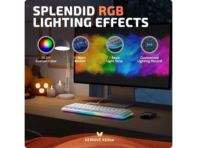 KEMOVE K68se Gaming Mechanical Keyboard,60 Percent RGB Keyboard with Red Linear Switch,White