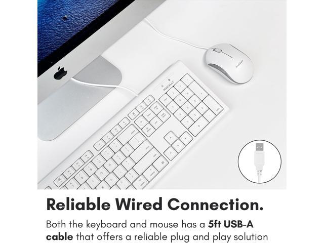 Macally Full Size USB Wired Mac Keyboard and Mouse Combo - Compatible Ergonomic Apple Keyboard and Mouse with Mac Shortcuts and Number Keypad for...