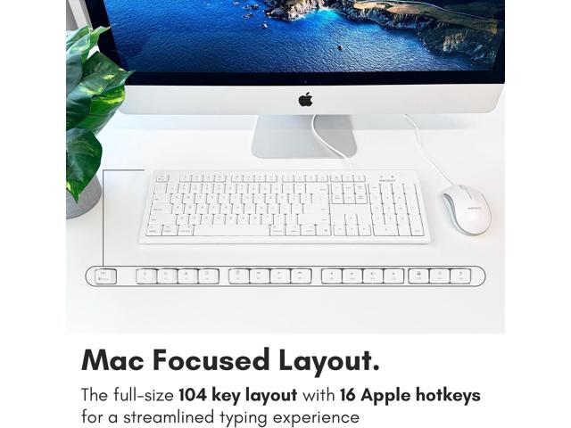 Macally Full Size USB Wired Mac Keyboard and Mouse Combo - Compatible Ergonomic Apple Keyboard and Mouse with Mac Shortcuts and Number Keypad for...