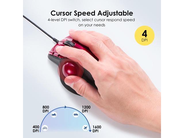 SANWA Wired Ergonomic Trackball Mouse, Programmable Roller Ball Mice, Tilt Scroll, 400/800/1200/1600 DPI, Computer trackball & Finger Rest,...