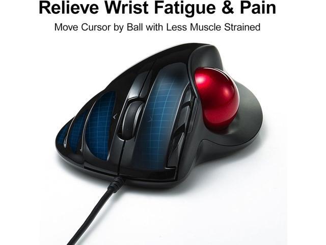 SANWA Wired Ergonomic Trackball Mouse, Programmable Roller Ball Mice, Tilt Scroll, 400/800/1200/1600 DPI, Computer trackball & Finger Rest,...