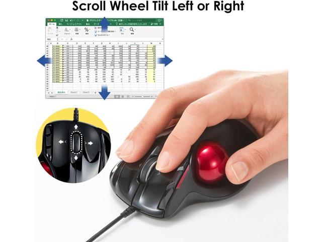 SANWA Wired Ergonomic Trackball Mouse, Programmable Roller Ball Mice, Tilt Scroll, 400/800/1200/1600 DPI, Computer trackball & Finger Rest,...